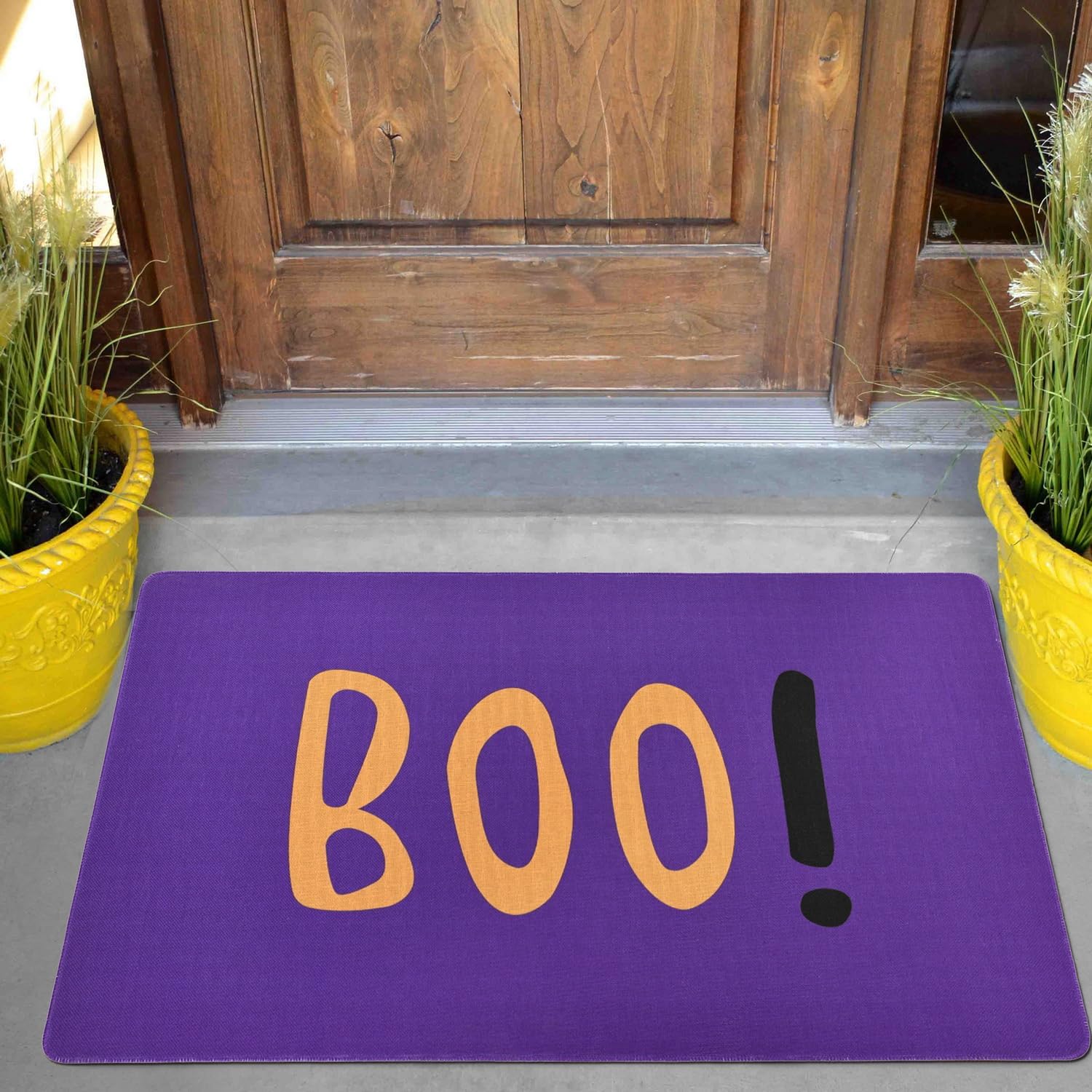 TRUEDAYS Halloween Door Mat, Purple Orange Boo Outdoor