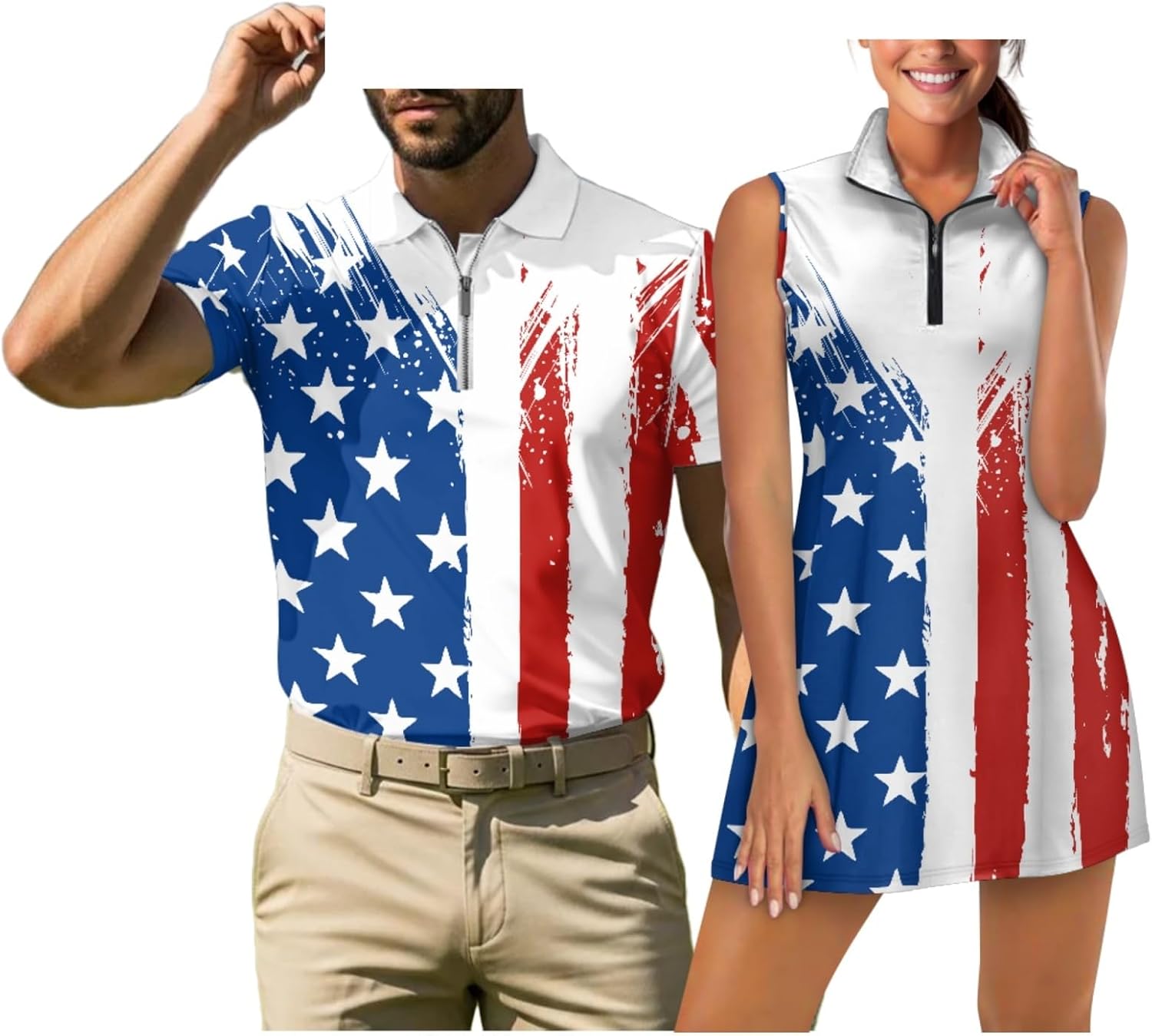 COEQINE His and Hers Golf Clothing Men's Quarter Zip Golf Tops Women's Golf Skort Dress Summer Clothing,Beach Golf & Tennis