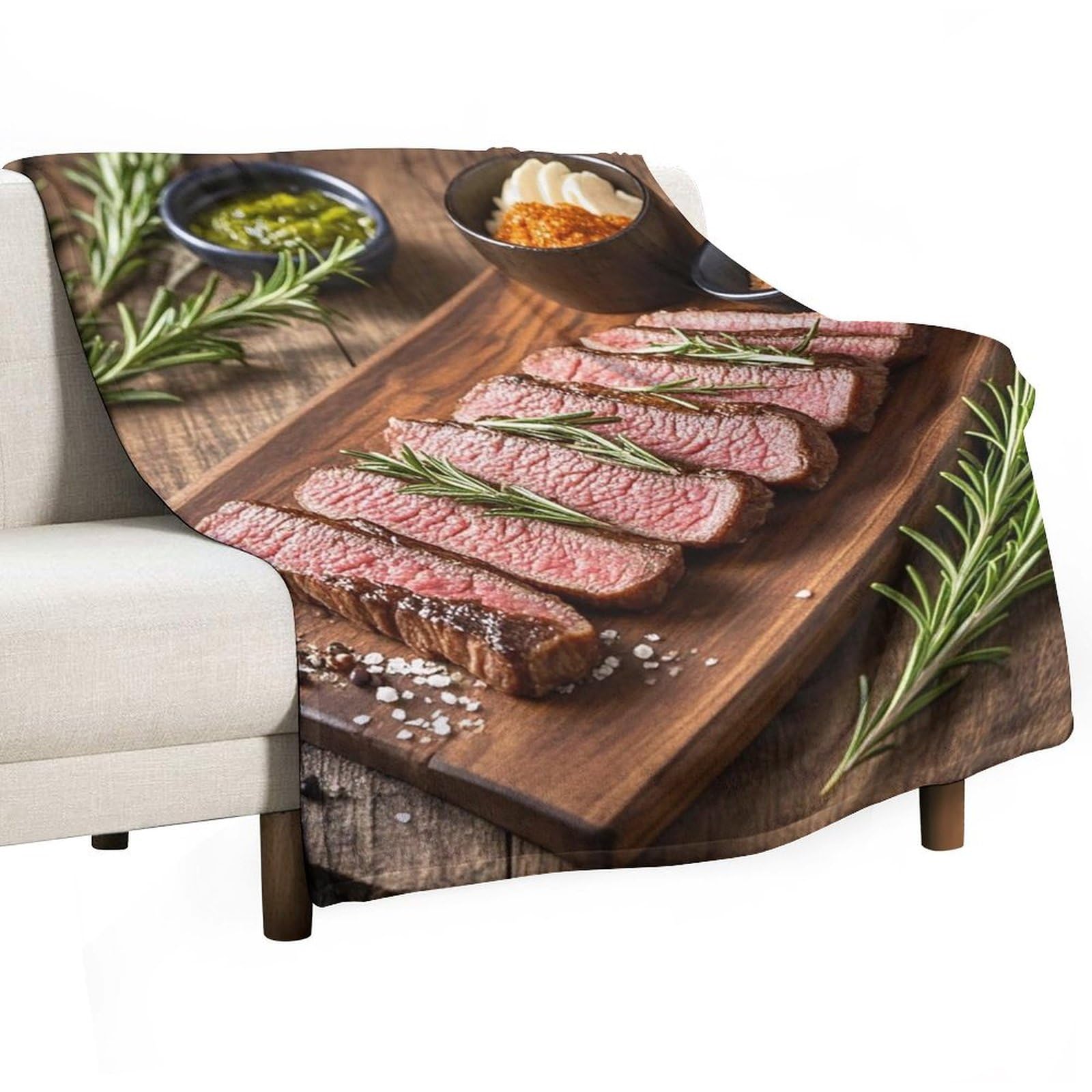 Couverture en flanelle imprimé steak 152x203 cm pour canapé et lit toutes saisons