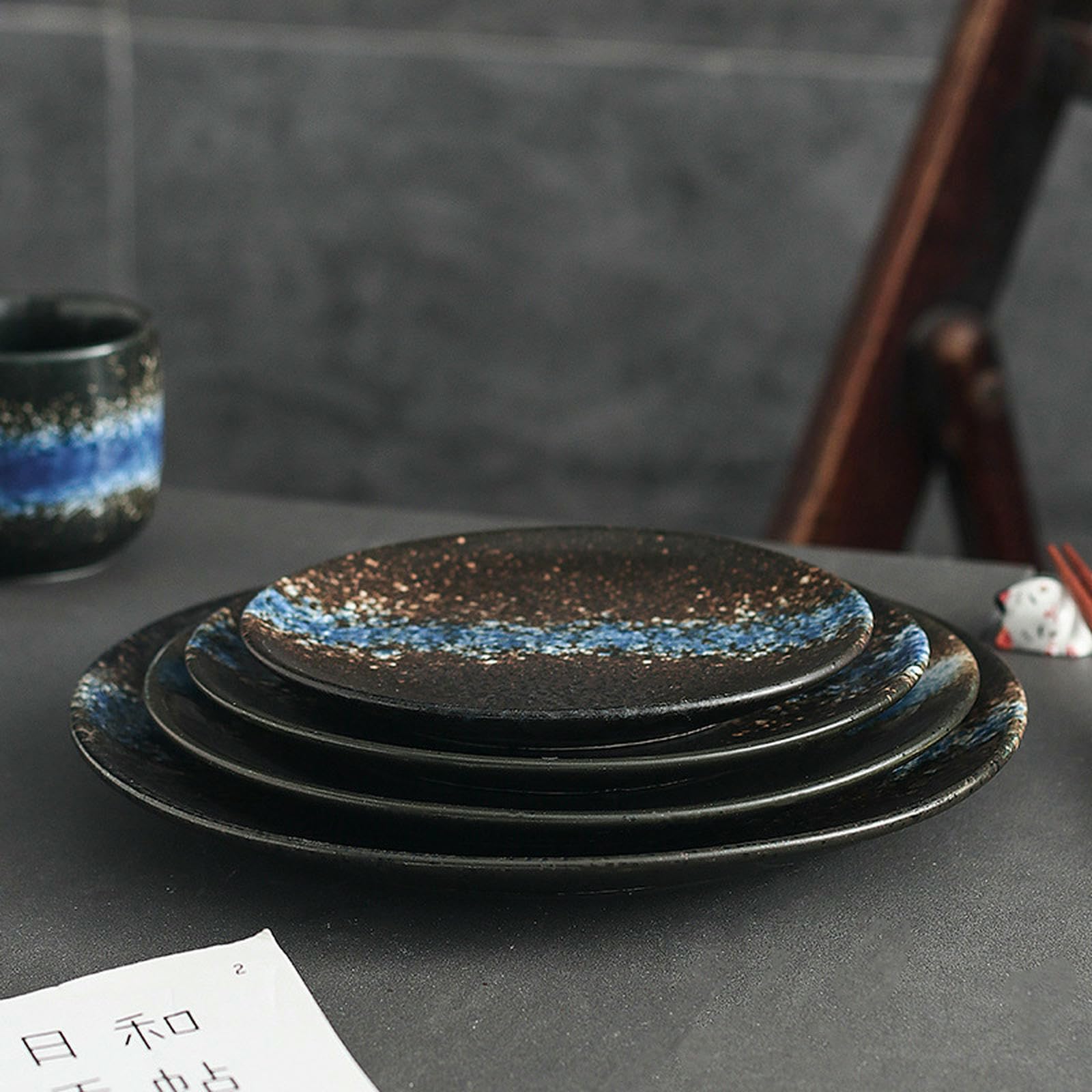 Japoński ceramiczny okrągły płytki talerz śniadanie stek deser ciasto talerz - płatek śniegu zielony (25 cm)