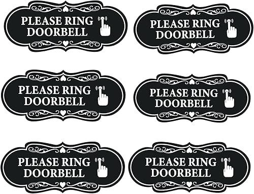 6 letreros autoadhesivos para timbre de puerta, entrada, recepción, aviso de vinilo para timbre de puerta en casa, oficina, 4.7 x 2 pulgadas
