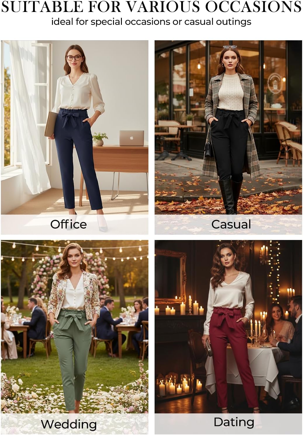 GRACE KARIN Women Work Pants, Paper Bag High Waist Bow Tie Dressy Trousers, Office Business Casual Outfits - Image 4