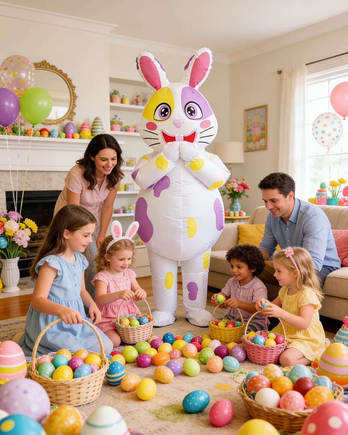 Easter Bunny Costume Adult Inflatable Bunny Costume Blow Up Rabbit Suit for Easter Party Holiday Birthday Celebration (Colorful Spotted Rabbit)