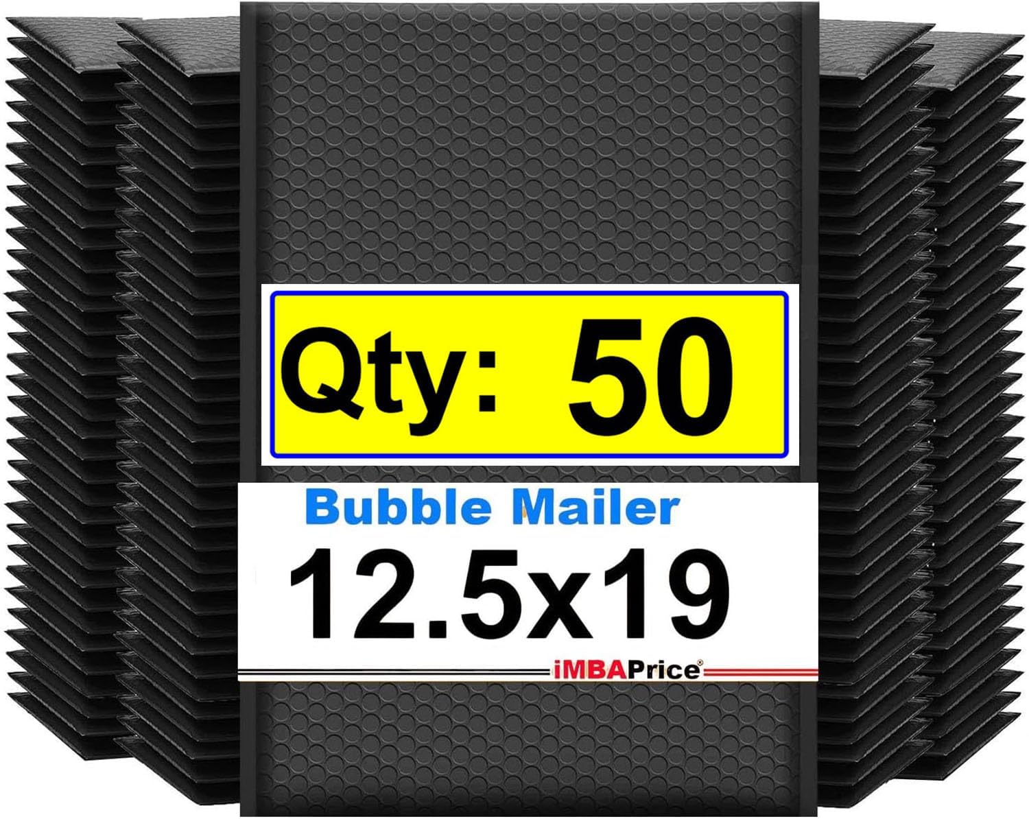 iMBAPrice 50-Pack #6 (12.5" x 19") Pure Black Color Self Seal Extra Large Poly Bubble Mailers Padded Shipping Envelopes (Total 50 Bags)