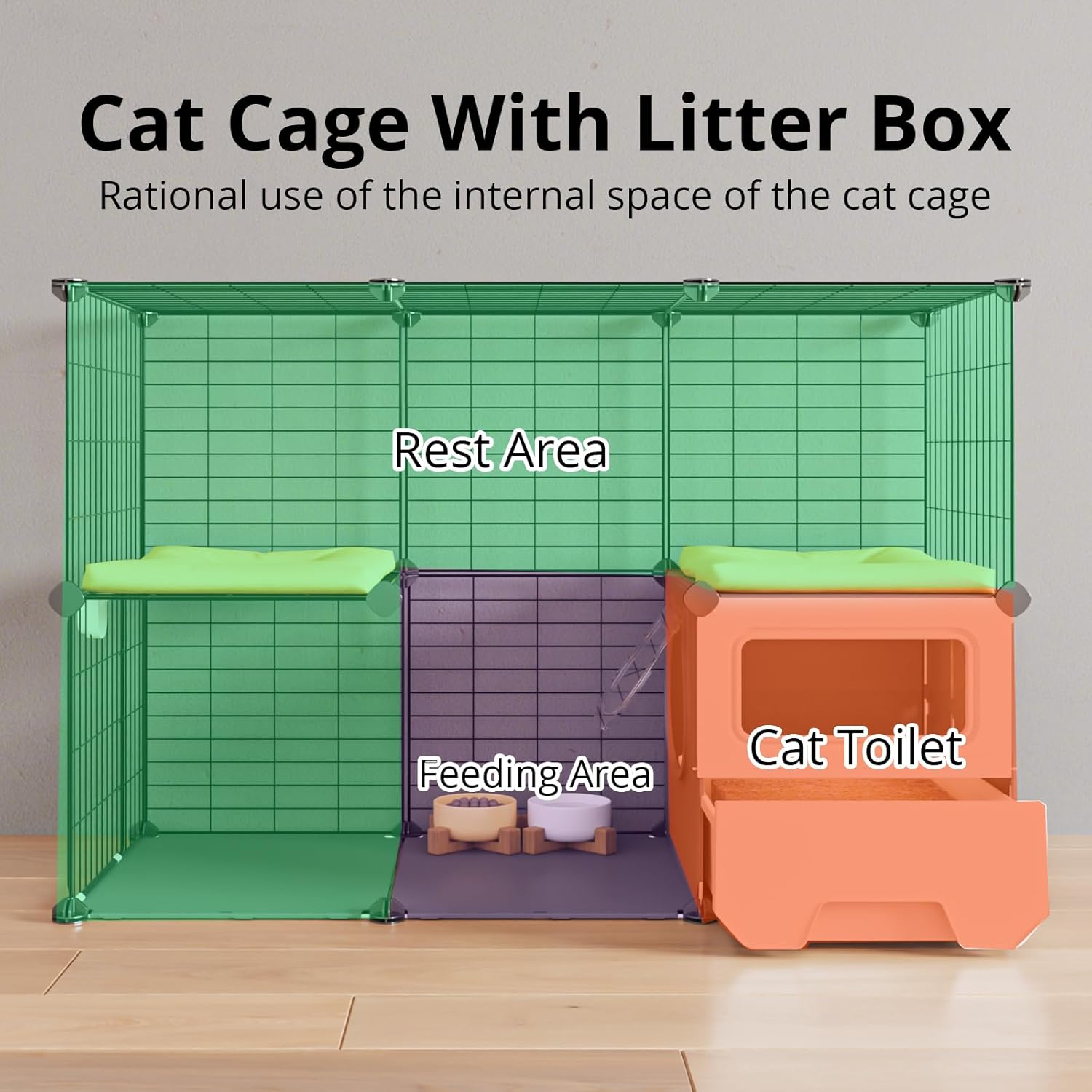 Oneluck Cat Cage Indoor with Litter Box 2-Tier DIY Cat Playpen Detachable Metal Wire Kennel Crate Large Exercise Place Ideal for 1-2 Kitten (41.3" L x 17.8" W x 27.6" H)