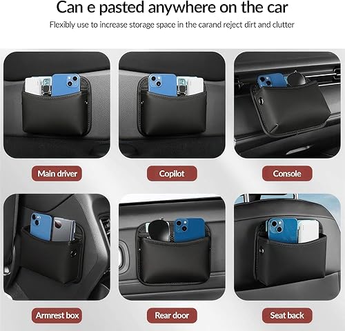 Miniatura 5 de SOOPII Paquete de 2 bolsillos de almacenamiento lateral para asiento de automóvil, organizador pequeño de piel sintética, bolsa organizadora lateral