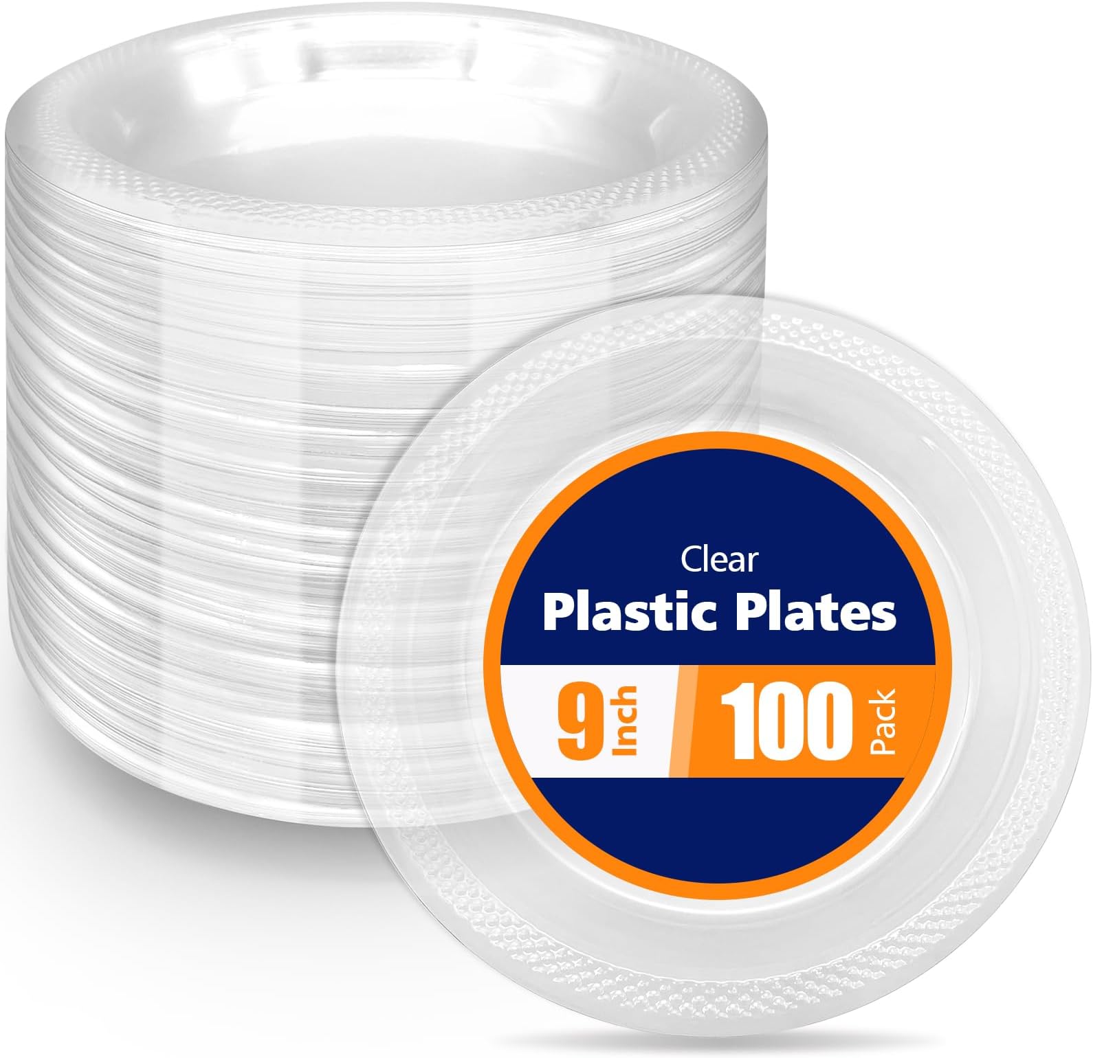 100 Count Clear Plastic Plates 9 Inch,Washable & Reusable，Dessert Plates Disposable,Cake Plates Disposable,Clear Plates For Party,Weddings and Events