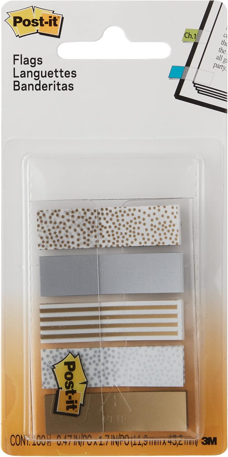 Post-it Flags, 100 Count, .47 in Wide, Assorted Metallic Designs (684-METAL)