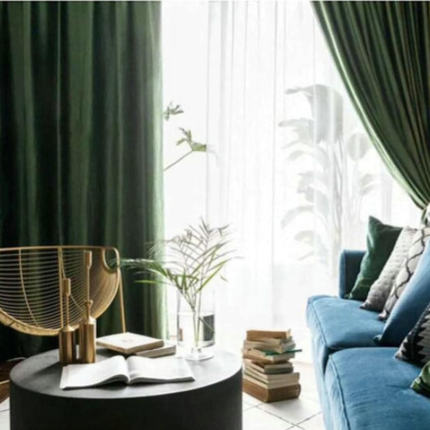Daesar Window Curtains 2 Panel Sets Blackout, Polyester Grommet Darkening Curtains 55" W x 85" H Drapes Solid Color Velvet Olive Green Blackout Curtains for Bedroom Living Room