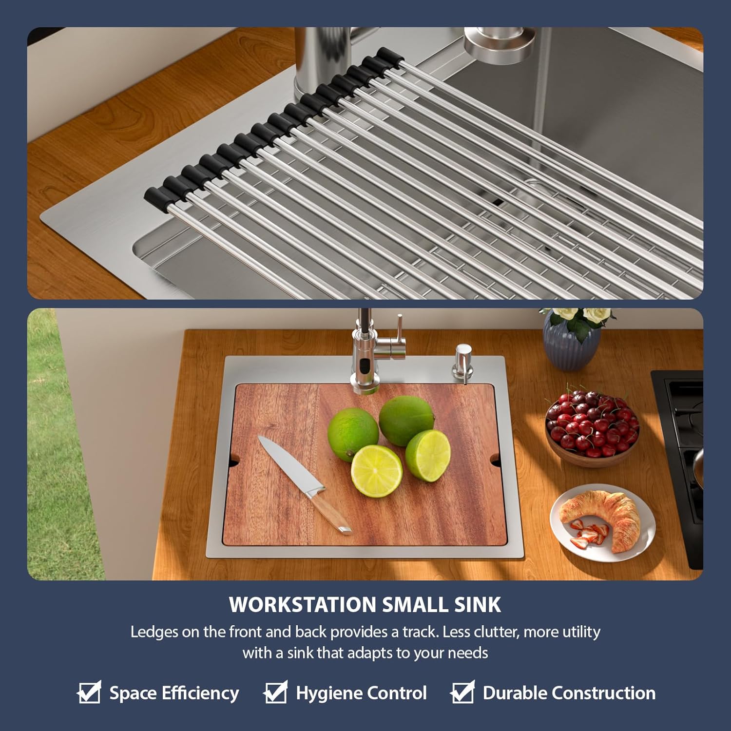 21 Outdoor Kitchen Sink - Beslend 21x20 Outdoor Sink Bar Sink RV Sinks Drop In, Topmount Stainless Steel Kitchen Sinks Wet Bar Sinks Workstation 16 Gauge Single Bowl Above Counter Indoor Outdoor