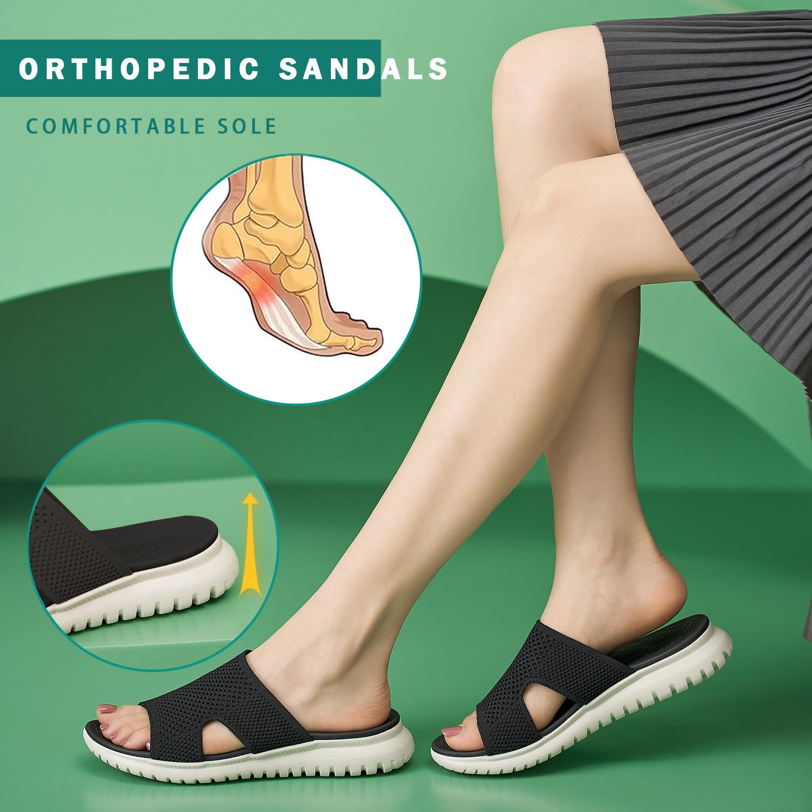 Sandalen Damen Sommer Leichte Bequem Pantoletten mit Weich Fussbett, Gr.35-42