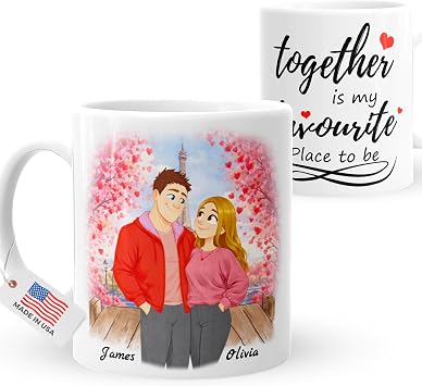 Personalized Cartoon Young Couple Mug Custom Cartoon Portrait Coffee Cup Romantic Gift for Anniversary Valentines Day, Wedding His and Hers Birthday Gift Customized Gifts Valentine Mug