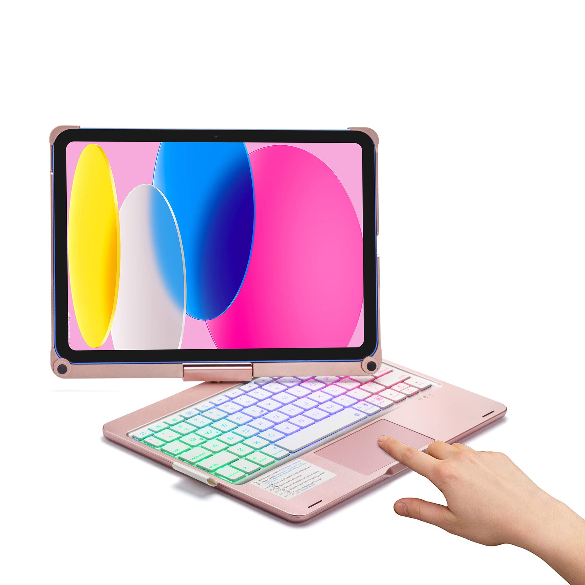 ONHI iPad Touch Keyboard Case for New iPad 10.9" 10th Gen 2022, Wireless 360 Rotatable with Touchpad Rainbow Backlights Compatible with iPad 10th Gen (Rose Gold)