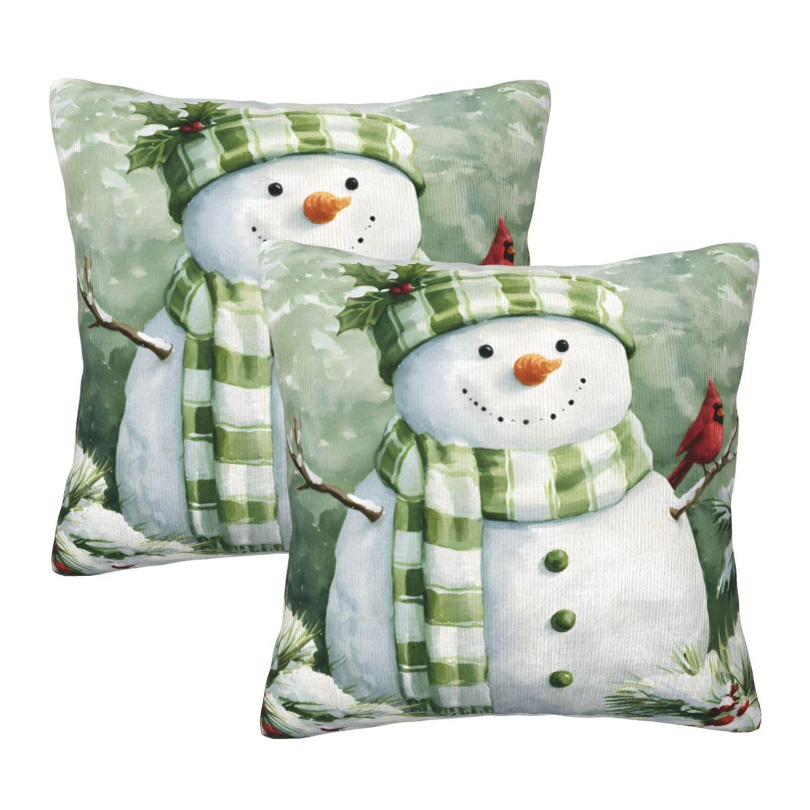 Wuwoli Winter Snowman Green Throw Pillow Covers 18X18 Set Of 2, Pillowcases For Sofa Couch Bedroom Living Room Car