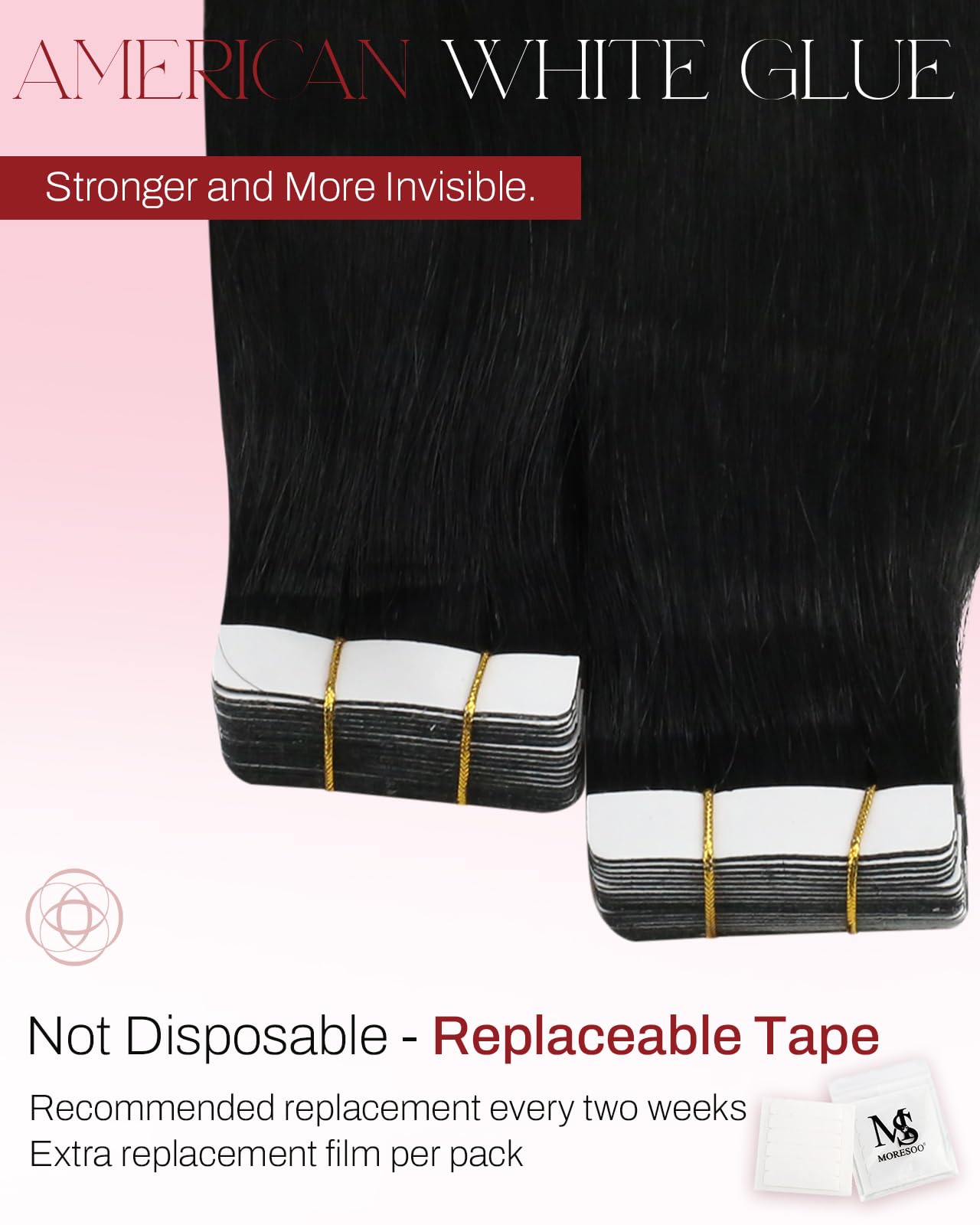 Moresoo Tape in Hair Extensions Human Hair 100g Jet Black Tape in Hair Extensions Black Real Hair Seamless Skin Weft Remy Human for Thin Hair Adding Volume 20 Inch 40pcs #1 - Image 4