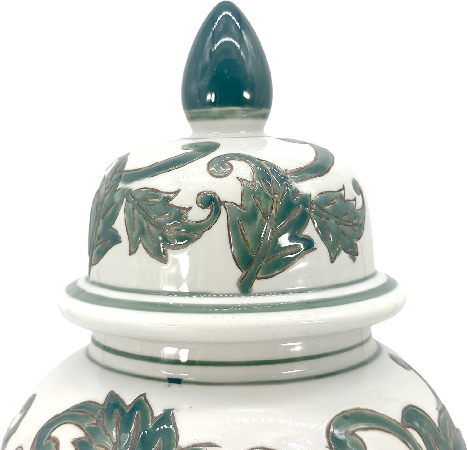 Galt International 14" White & Green Floral Ceramic Porcelain Ginger Jar Floral Home Décor Jar Urn Shape Vase
