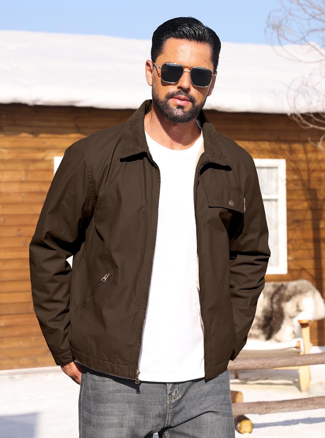 Zaitun Men's vintage jacket Winter Casual Warm Coat Fleece Lining Waterproof Outdoor Work Jacket - Image 2