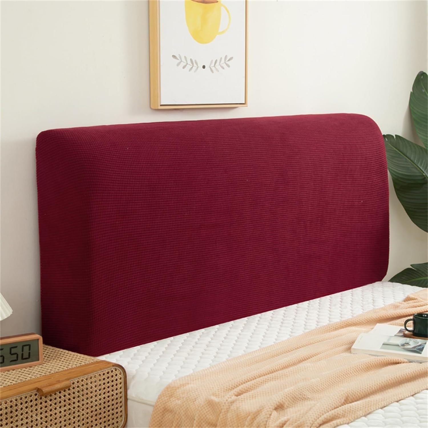 RTSFKFS Double/Single Bed Headboard Cover Velvet Padded Bed Headboard Slipcover Super King Size Small Bed Protector Slipcover for Bed Headboard Dustproof Decoration (Color : Wine, Size : 120cm/47in)