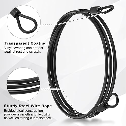 Miniatura 6 de Paquete de 12 cables de seguridad para equipaje con bucles de 4 pies de 0.118 in, recubierto de acero trenzado, cable de bicicleta de doble bucle,