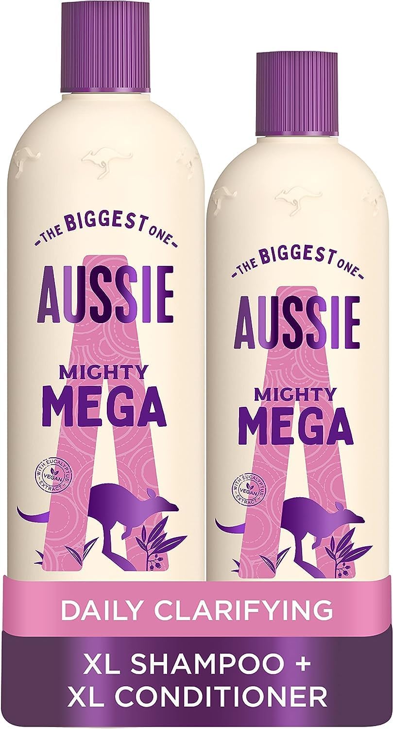 Aussie Mega Shampoo and Conditioner Set, Hair Care for Dry Damaged Hair, Vegan Shampoo and Conditioner, Silicone Free, XL Value Pack, 572.5 ml (Pack of 2)