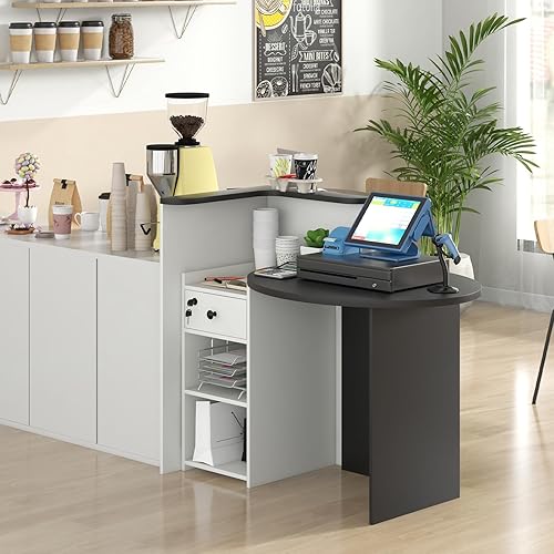 Miniatura 2 de Escritorio de recepción, escritorio de mostrador de 48 pulgadas con cajón bloqueable y estante de almacenamiento, mesa de recepción en forma de L,