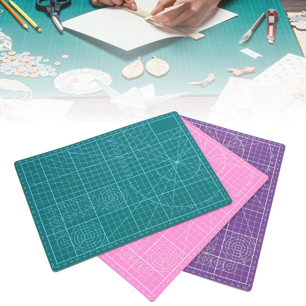 3 pezzi Tappetino da taglio in PVC A4 Bordo con linee di griglia a doppia faccia Multifunzione per incisione di pittura per ufficio scolastico