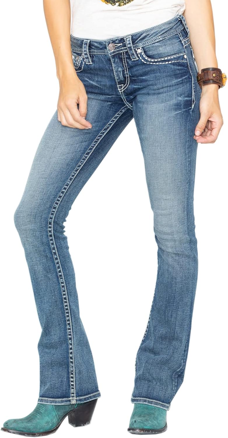 QJBMEI Women's Jeans Feather Flower Embroidery Mid Rise Stretchy Bootcut Slim Wide Leg Pants - Image 2