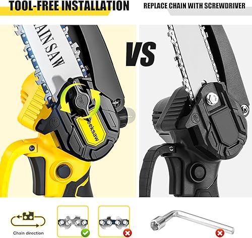 Miniatura 8 de Mini motosierra inalámbrica de 6 pulgadas, engrasador automático y caja de herramientas, motosierra portátil eléctrica de mano con una sola mano,
