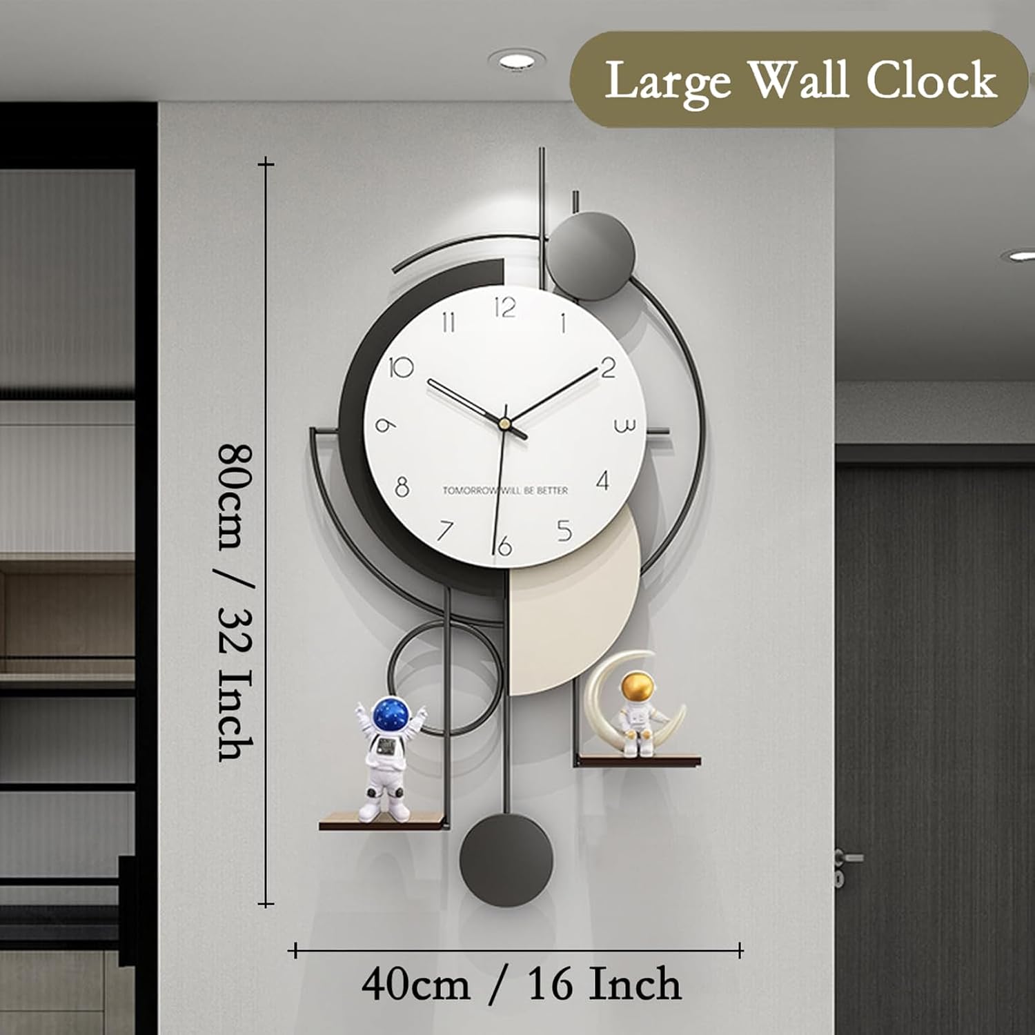 Modern Large Wall Clock, Decorative Art Wall Clock with Battery Operated Non Ticking Silent Metal Big Wall Clocks for Living Room Bedroom Decor 32 Inch