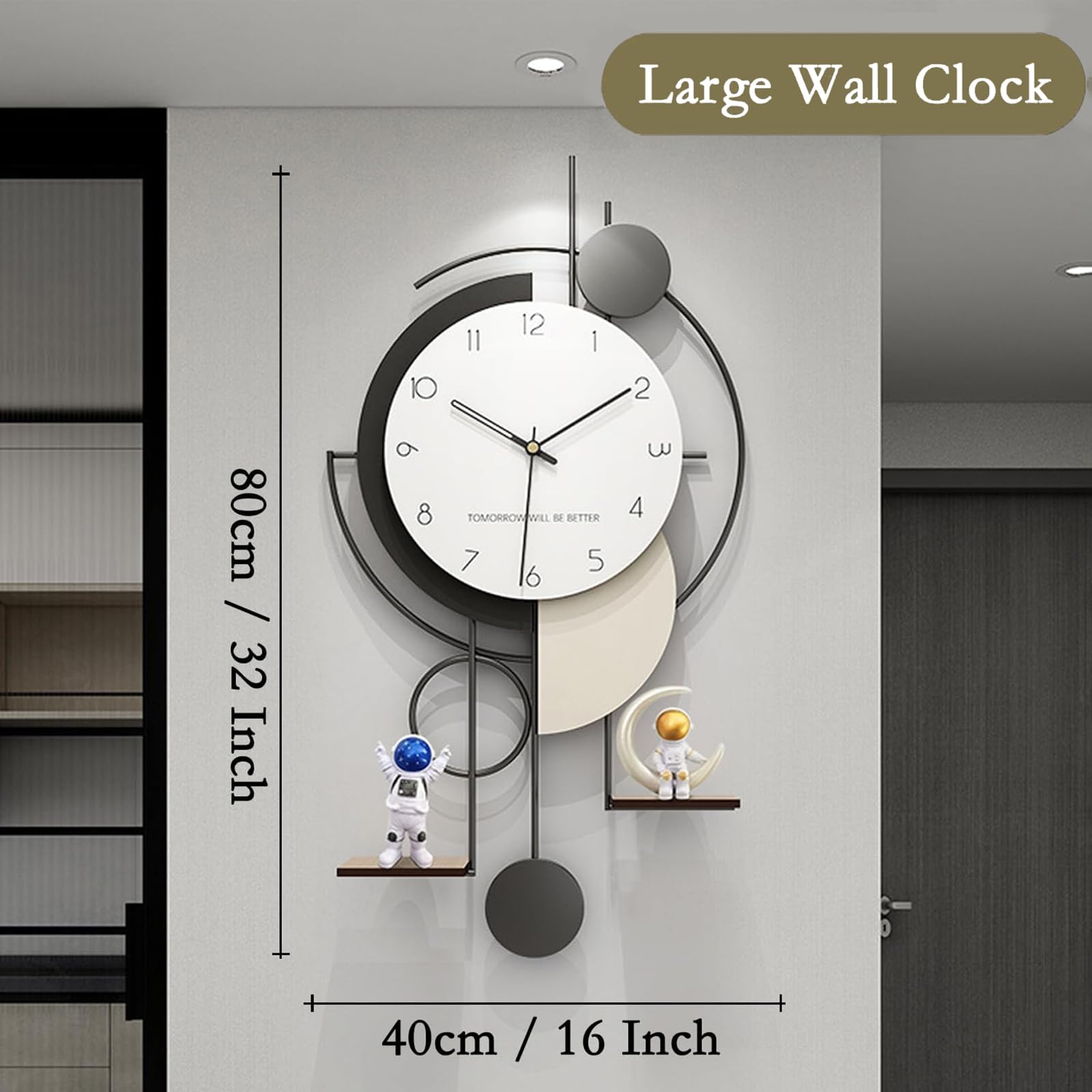 Reloj de pared grande moderno de 32 pulgadas, Relojes Pared Decorativos Salon con pilas, silencioso, de metal, para decoración de sala de estar y dormitorio