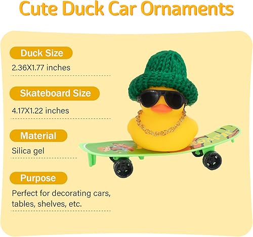 Miniatura 6 de wonuu Adorno de pato de goma para tablero de automóvil, decoración para tablero de automóvil, accesorios de decoración con mini sombrero, collar,