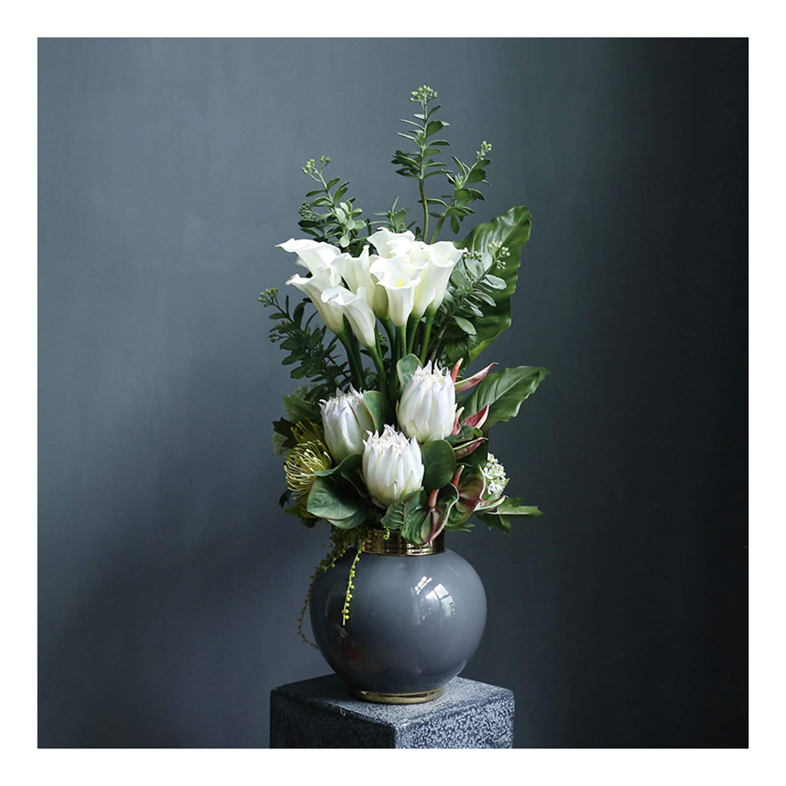 Centros de mesa florales artificiales blancos con maceta para decoración 6