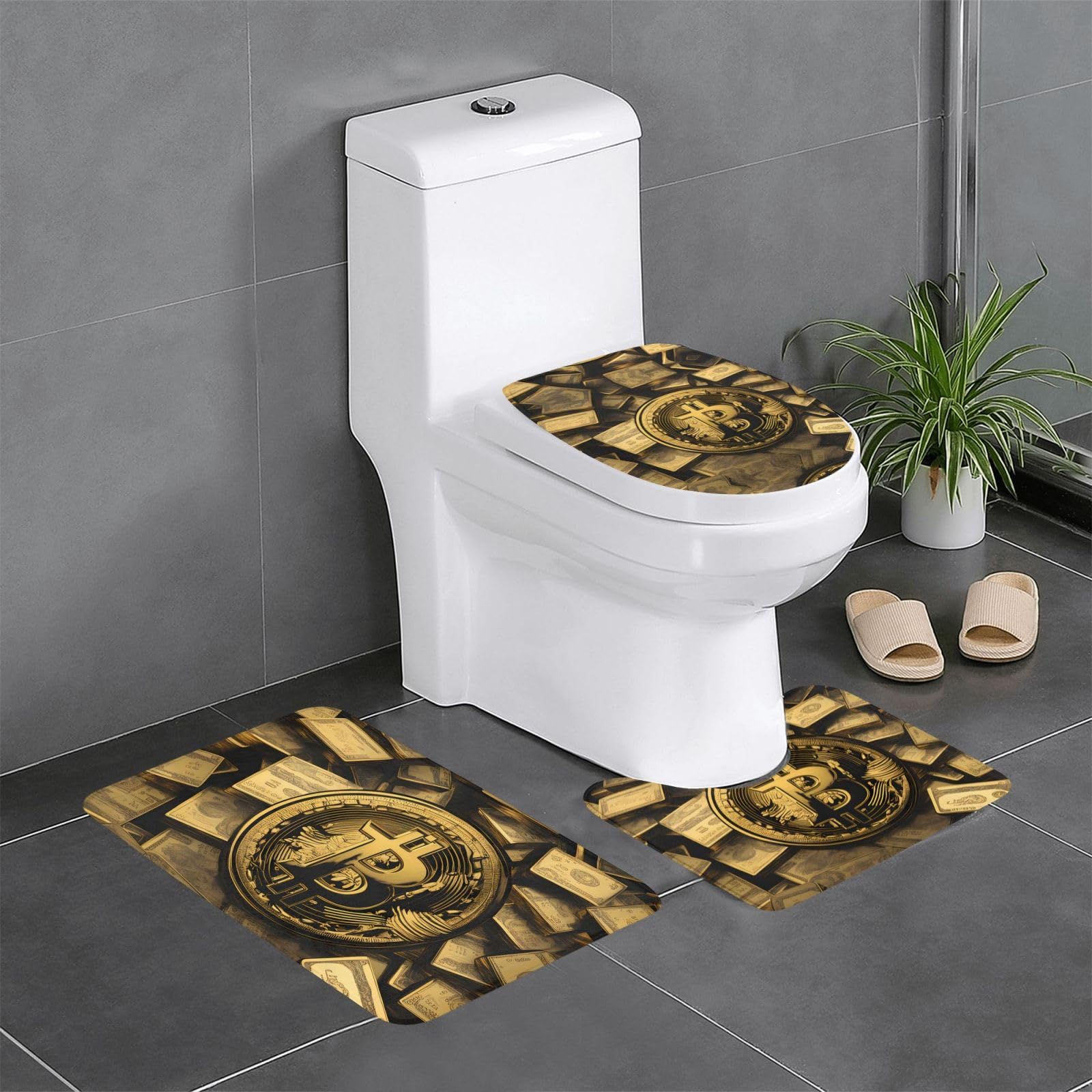 Tapis de salle de bain antidérapants WHJSHOP lot de 3 pièces format rectangulaire U et O dorés