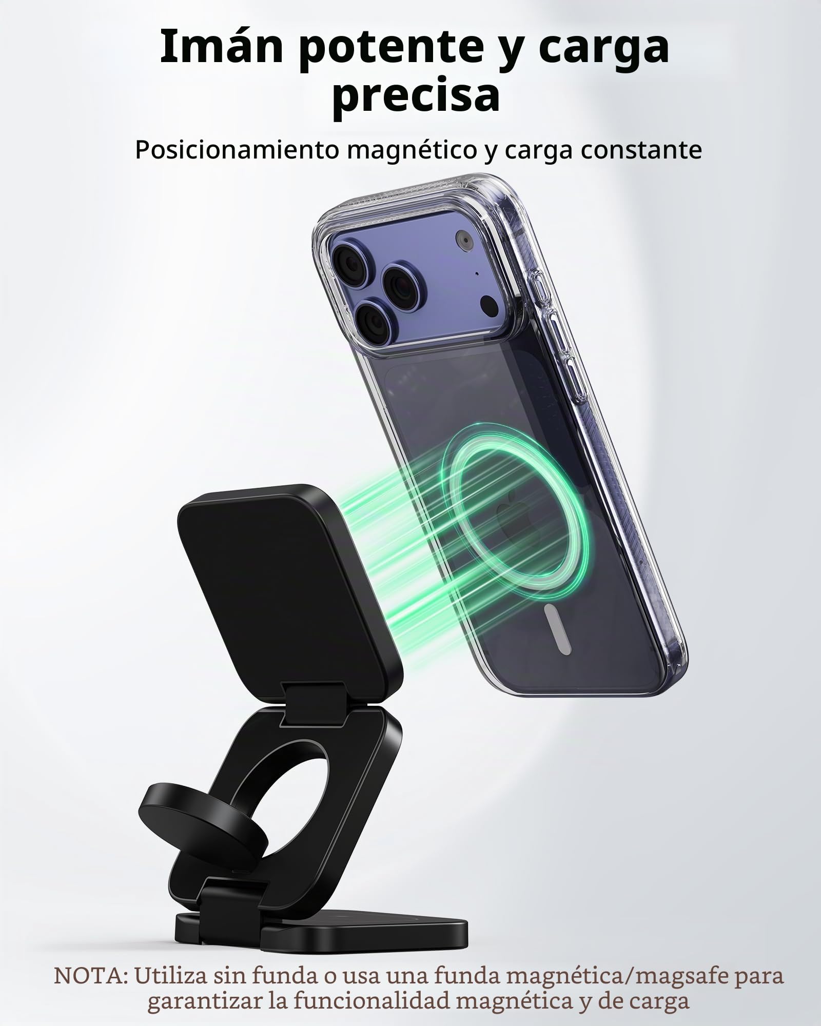 KU XIU X55 Turbo Qi2.2 25W Cargador Inalámbrico para Magsafe, Plegable Estacion de Carga 3 en 1, Magnetico Wireless Charger Base para iPhone 17-12 & Watch & AirPods, Adaptador Incluido, Negro