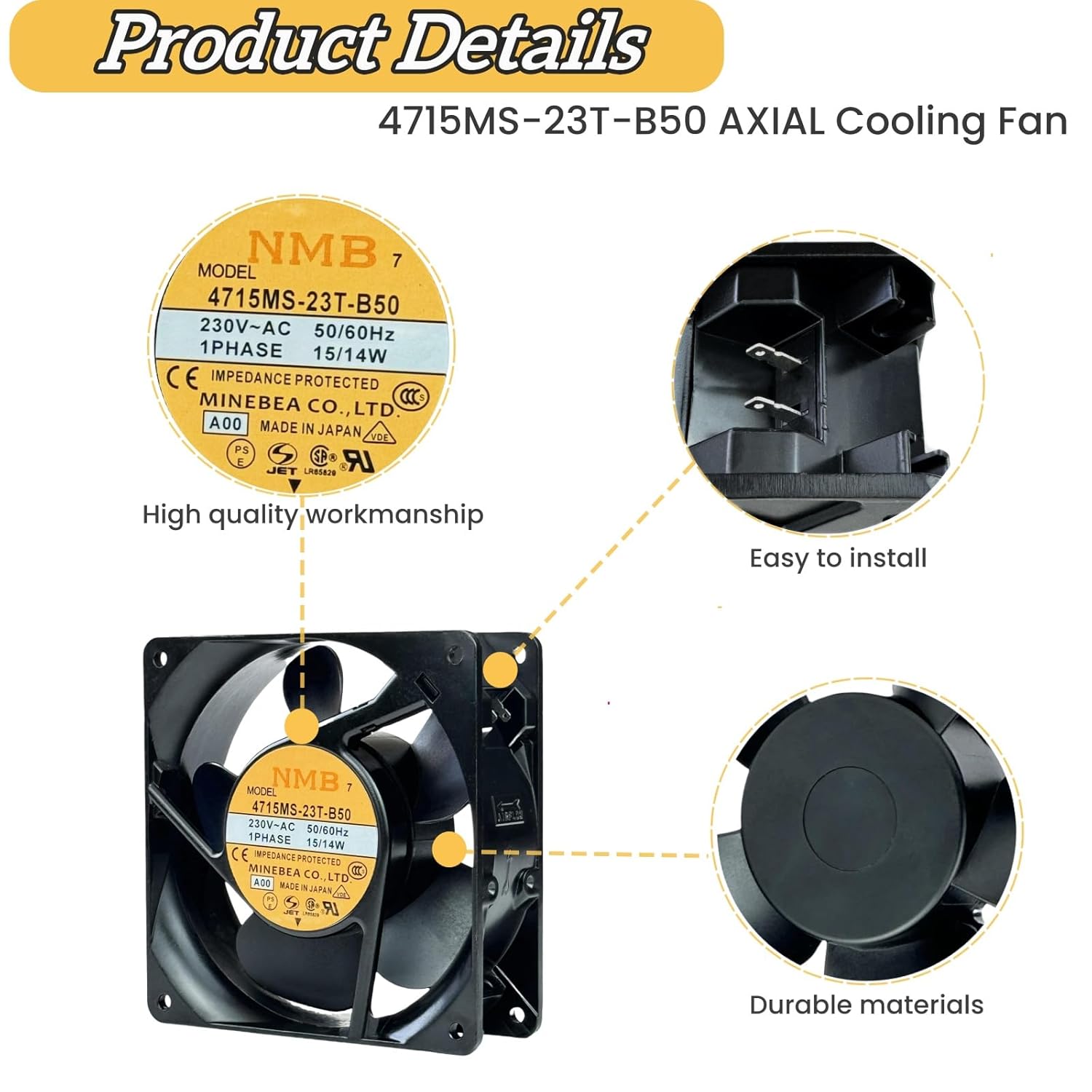 for NMB 4715MS-23T-B50 Cooling Fan, AC230V 15/14W 50/60Hz 120×120 ×38mm Cooling Fan