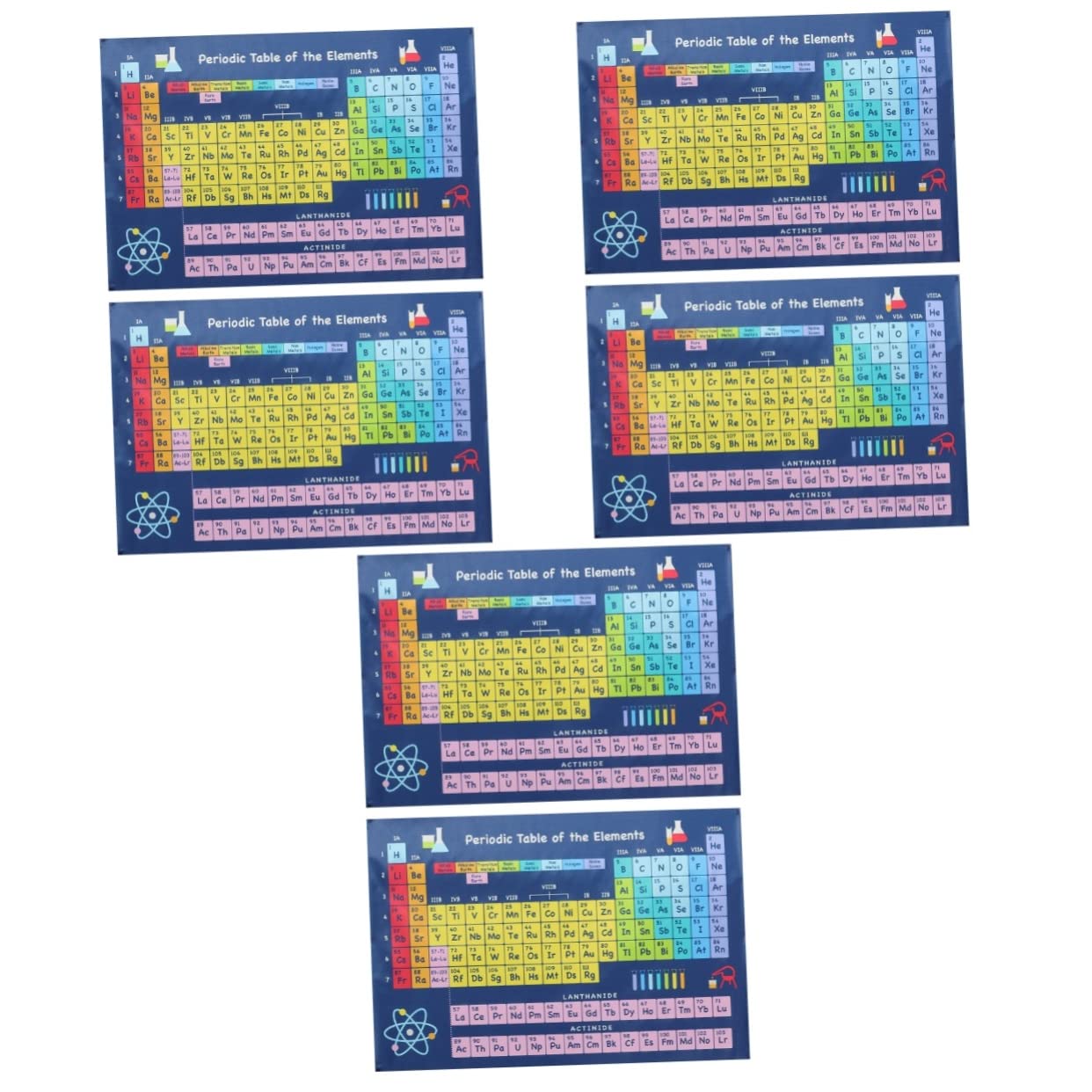 Gogogmee 6pièces Affiche Périodique De Chimie Poster Éducatif Pour Salle De Décoration Apprentissage Pour Garçon Fille Et Étudiants