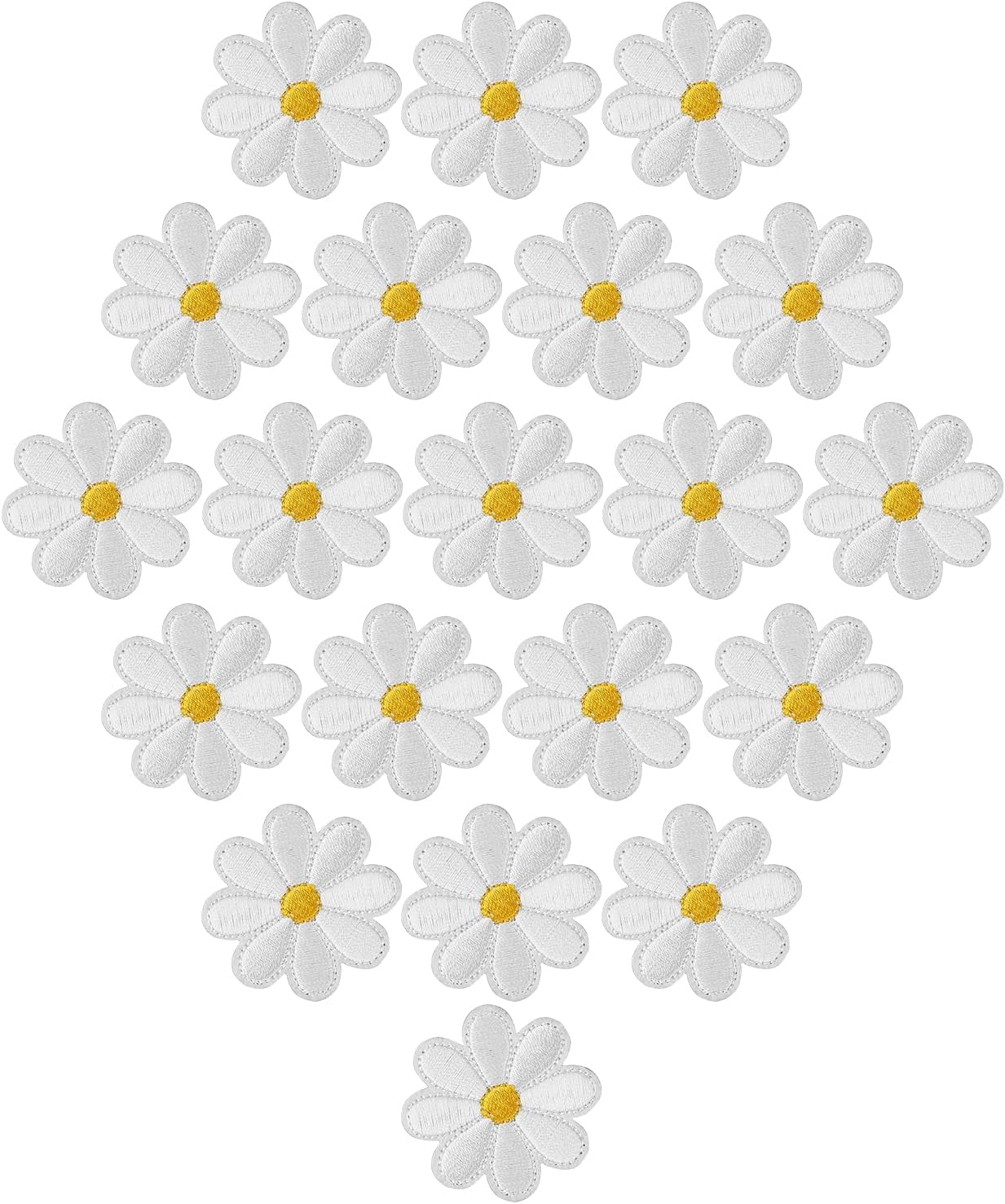 Jeufun 20pcs Daisy Patch, Embroidered Flower Applique, Sew On/Iron On Patches for DIY Crafts, T-Shirt, Pants, Bags, Hat, Jeans - Repair and Embellishment