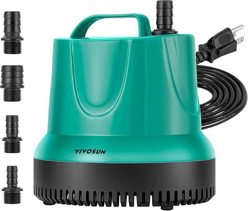 VIVOSUN 660GPH Sub Water Pump for Fish Tank, Pond, Aquarium, Hydroponics | 40W Submersible Pump, Water Pump with 5ft Power Cord and 4 Nozzles Blue