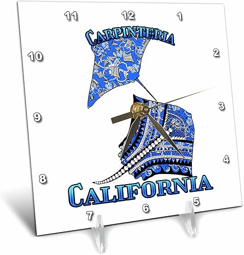 3dRose 6x6 Desk Clock - Blue Tribal Stingray for Any Vacation to Carpinteria, California Creative Studios Tribal Stingrays