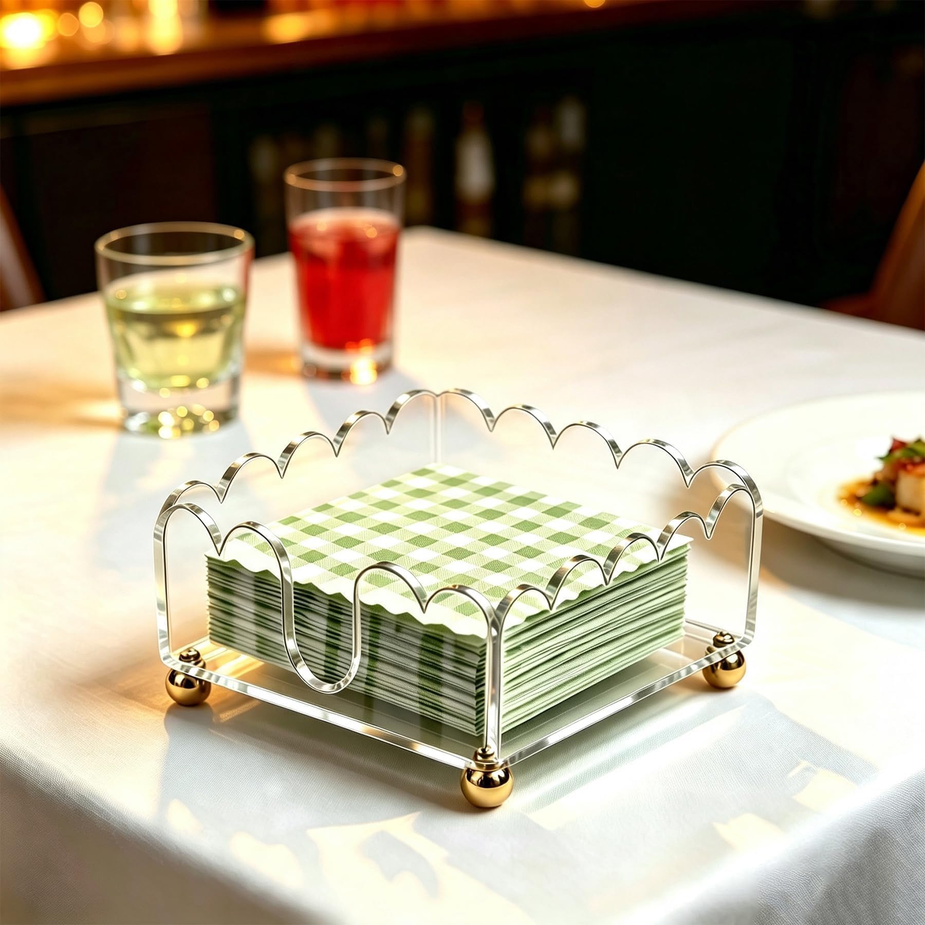 Servilletero de acrílico transparente festoneado, elegante toalla de invitados y soporte de papel desechable para hoteles, fiestas, 8 x 8 x 2.4 pulgadas, cuadrado