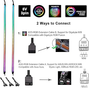 airgoo Addressable RGB PC LED Strip, Flexible Diffused Silicon Neon ARGB Strip with Magnetic Brackets, Compatible with 5V 3-pin ARGB Motherboard Headers, AG-NEON-LS1