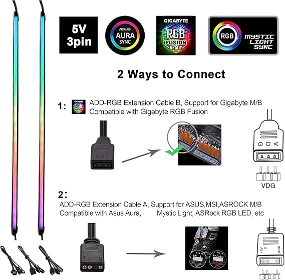 airgoo Addressable RGB PC LED Strip, Flexible Diffused Silicon Neon ARGB Strip with Magnetic Brackets, Compatible with 5V 3-pin ARGB Motherboard Headers, AG-NEON-LS1