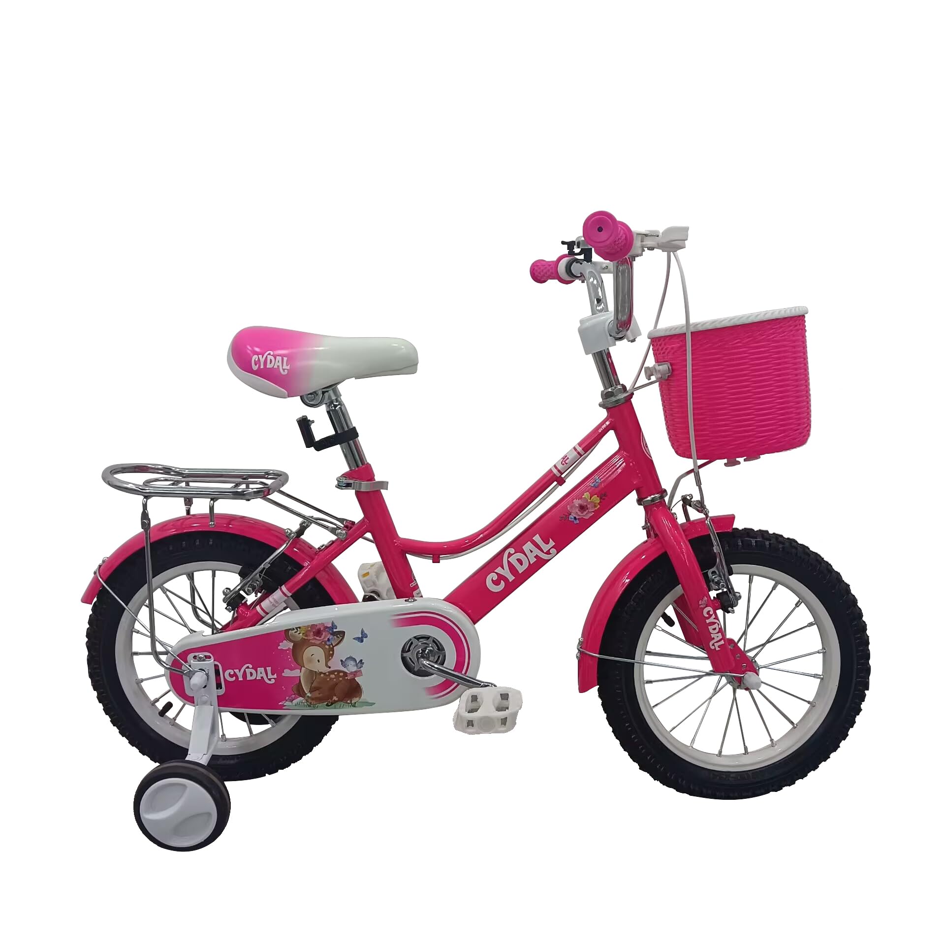 Kids Pink Bike for Girl14 Inch Bicycle for Girls Ages 6-8 Years with Stabilisers, Bell, Reflector, Adjustable Seat & Handlebar and basket