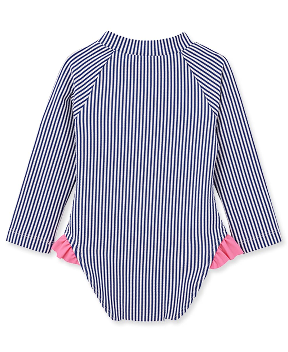 Little Me Baby Girl's Two-Piece UPF+ 50 Sun Protection Rash Guard Set, Navy Stripe