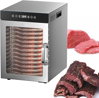 XRSMOU Deshidratadores De Alimentos, Secador Eléctrico De Frutas Y Verduras De 12 Capas, Temporizador De 24 Horas, Pantalla De Panel Inteligente, Ventana Visible, para El Hogar (Silver)
