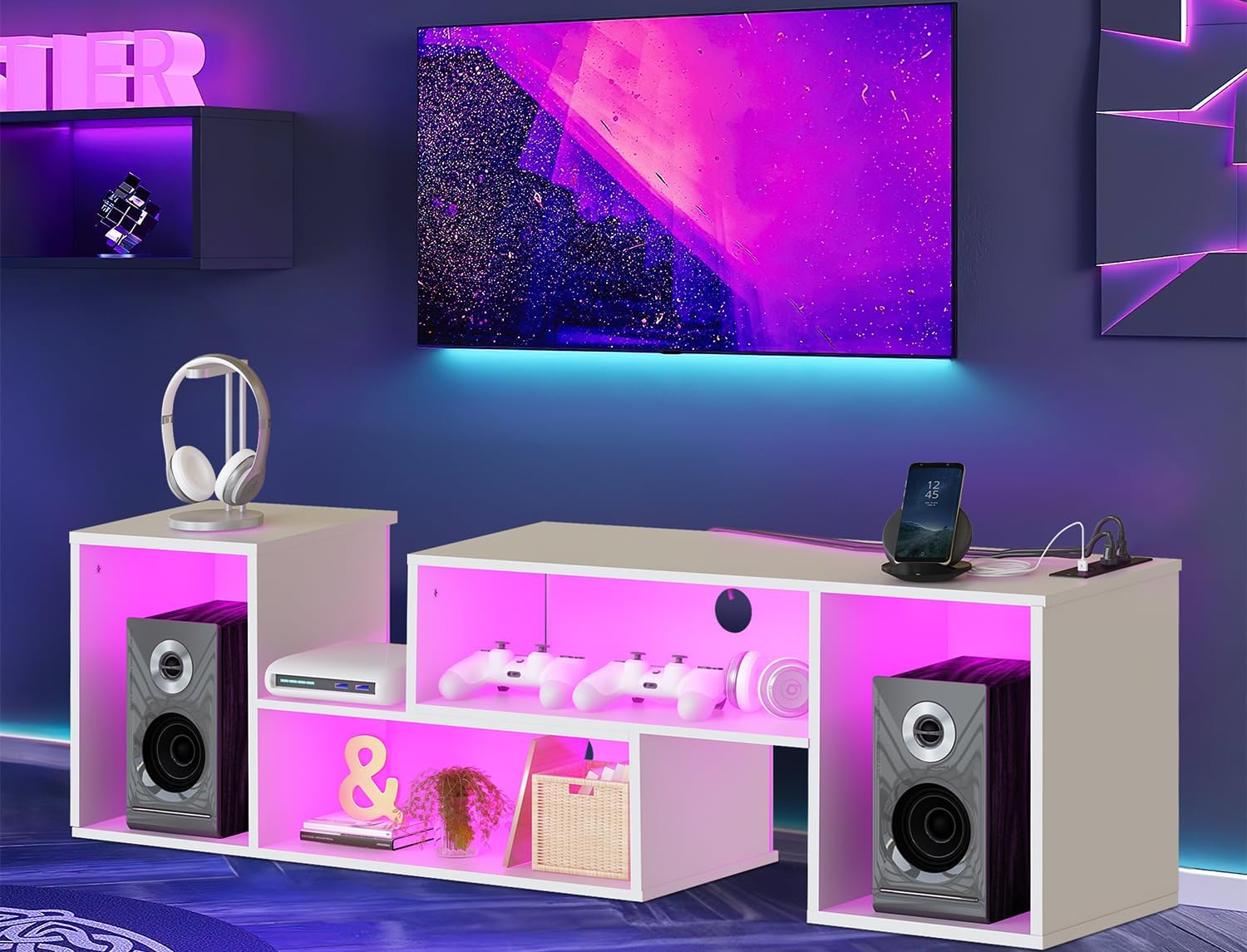 Recaceik LED TV Stand, Modern LShaped Lighted TV Console