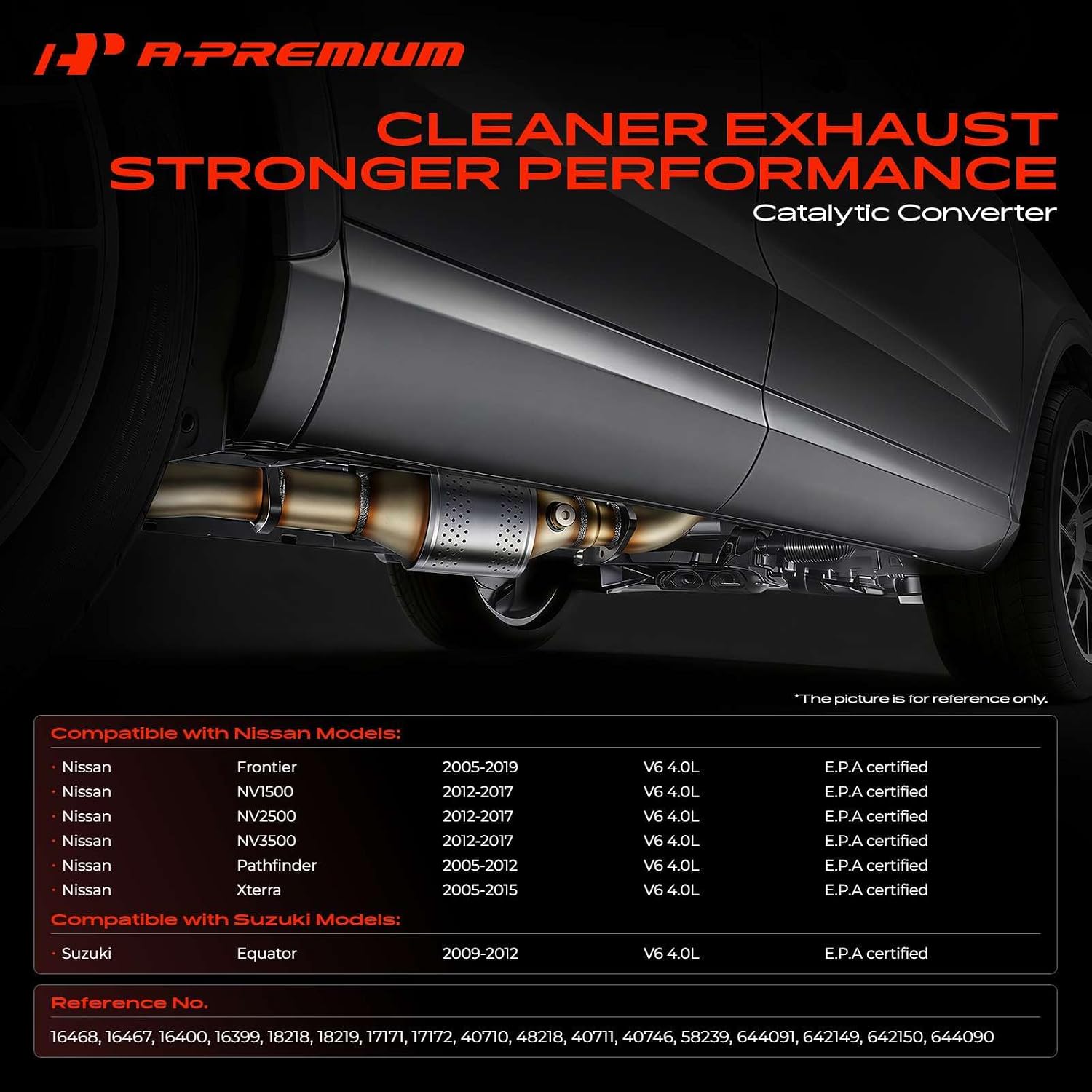 a-premium 4 pcs front and rear catalytic converter kit, e.p.a compliant | compatible with nissan frontier 2005-2019, pathfinder 2005-2012, nv1500, nv2500, nv3500, xterra & suzuki equator, 4.0l