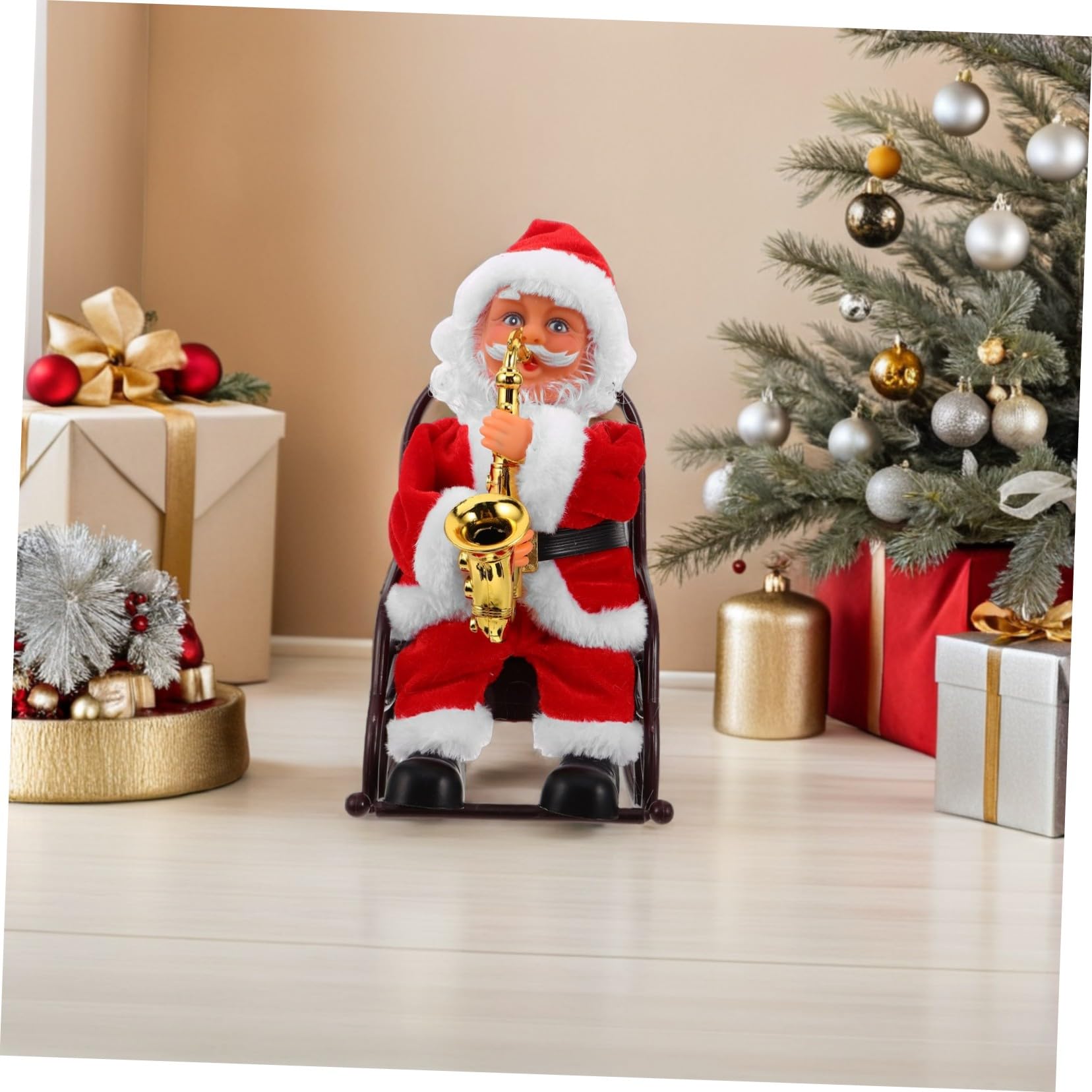 Mipcase Figura de Papá Noel Eléctrico con Música Silla de Ruedas Juguete Navideño Decorativo para Mesa Regalo Original para Fiestas y Decoración Festiva