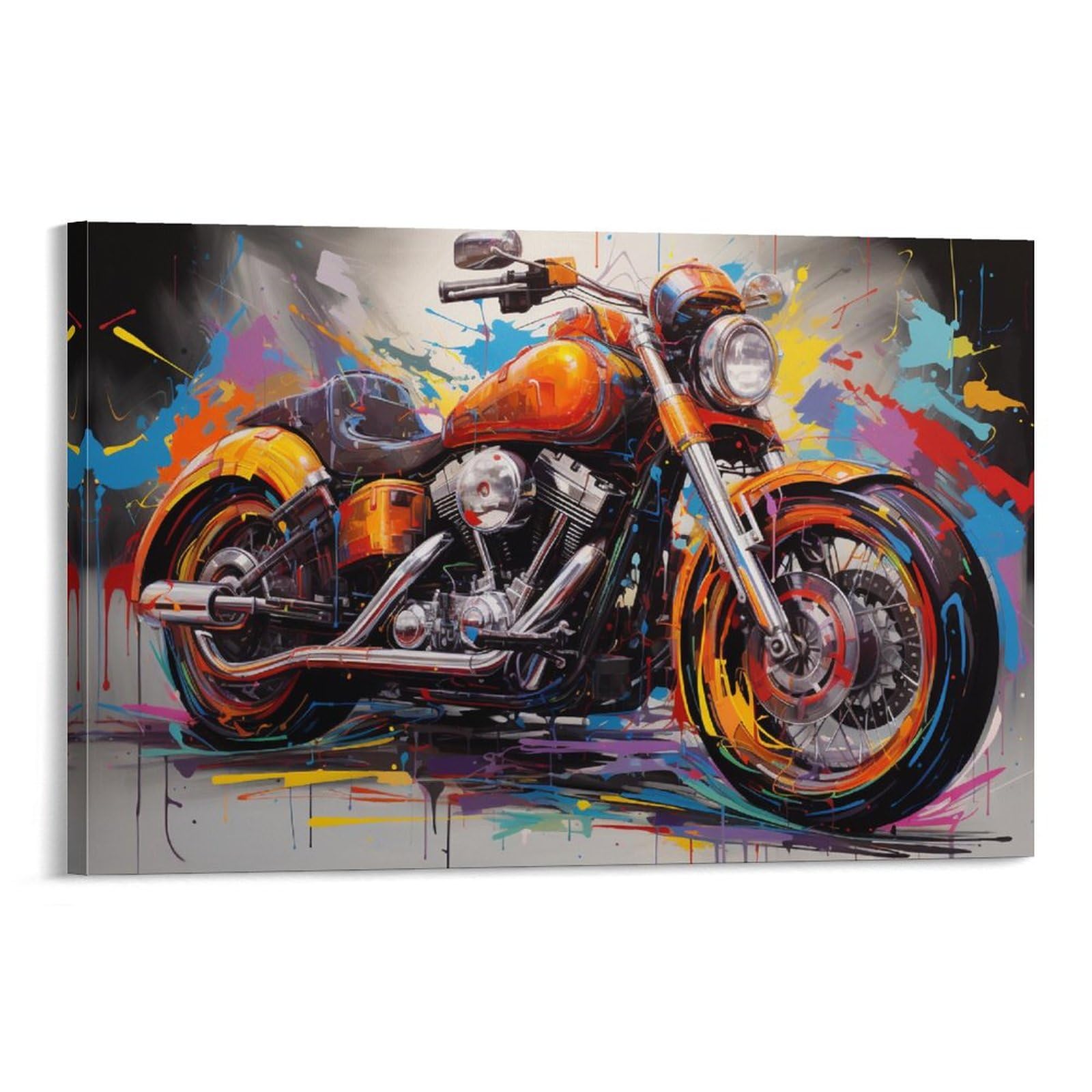 Foccar Frame-Gorgeous Motorcycle Gorgeous Motorcycle Canvas Wall Decor Colorful Cool Graffiti Motorbike Poster Wall Art For Living Room Bedroom Artwork