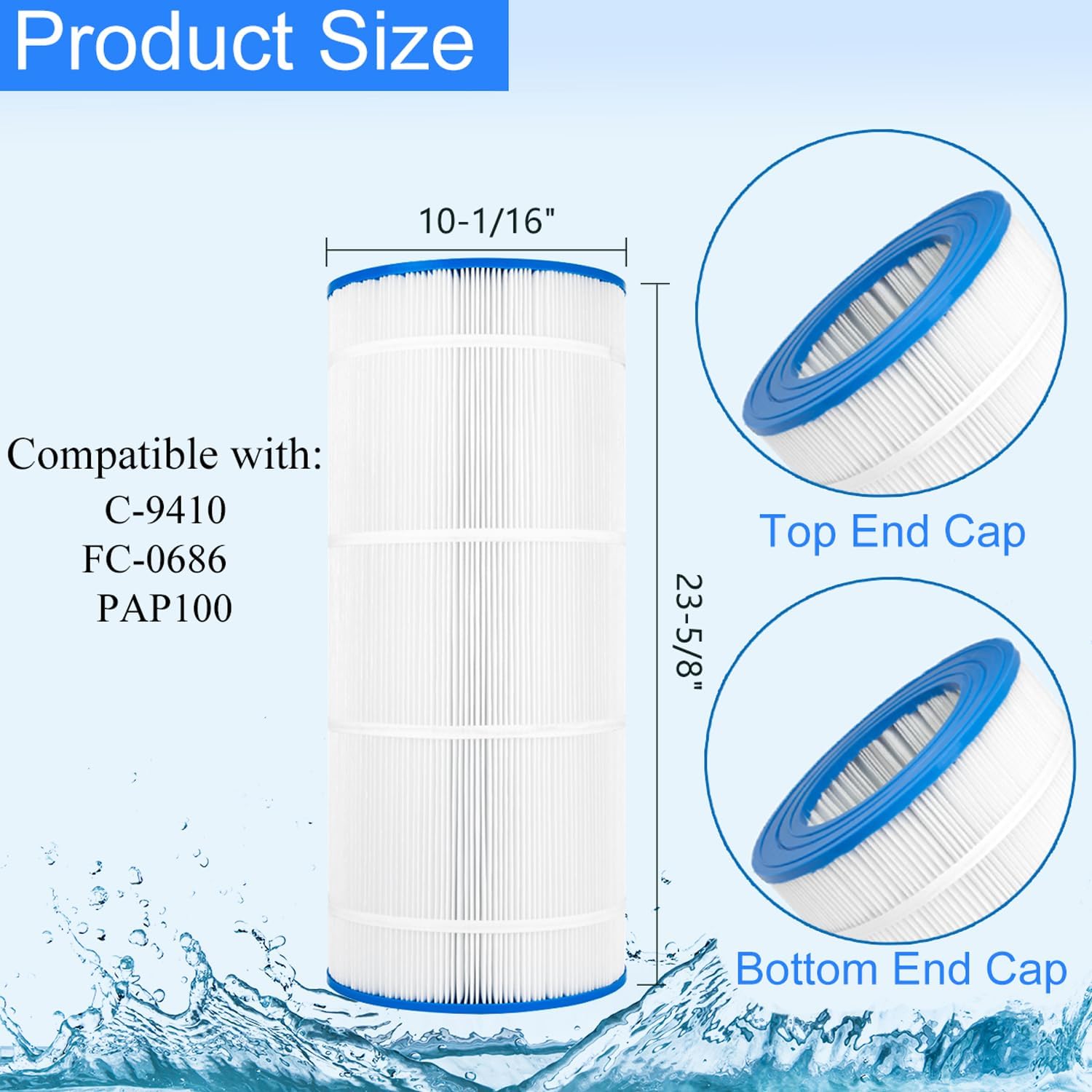HANXER® C-9410 Pool Filter Cartridge Replaces for PLF100A, CC100, CCRP100, PAP100, PAP100-4, Filbur FC-0686, 59054200, 160316, Predator 100, Clean & Clear 100, 10101, 100 sq.ft, 1 Pack - Image 2